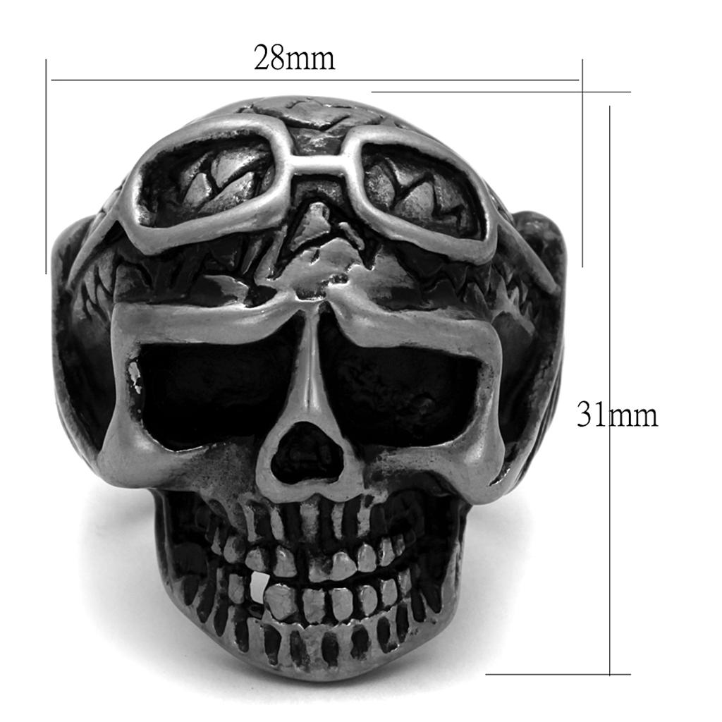 TK2414 - Antique Silver Stainless Steel Ring with Epoxy in Jet