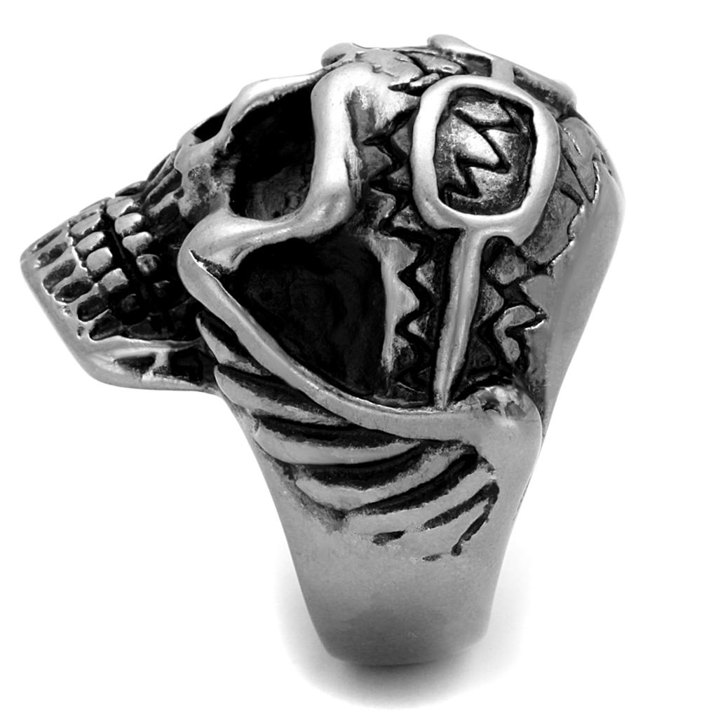 TK2414 - Antique Silver Stainless Steel Ring with Epoxy in Jet