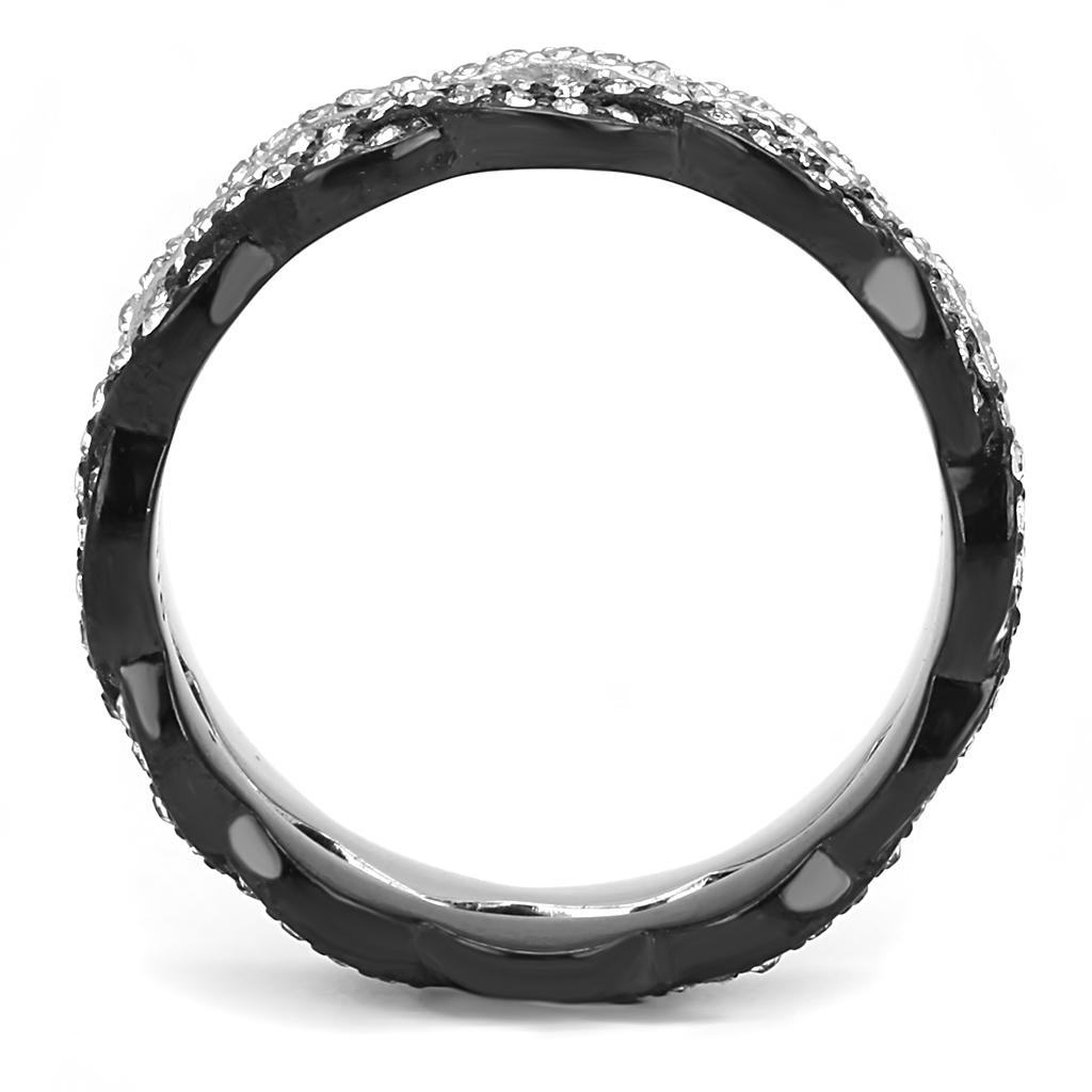 TK3265 - Two-Tone IP Black (Ion Plating) Stainless Steel Ring with Top Grade Crystal in Clear