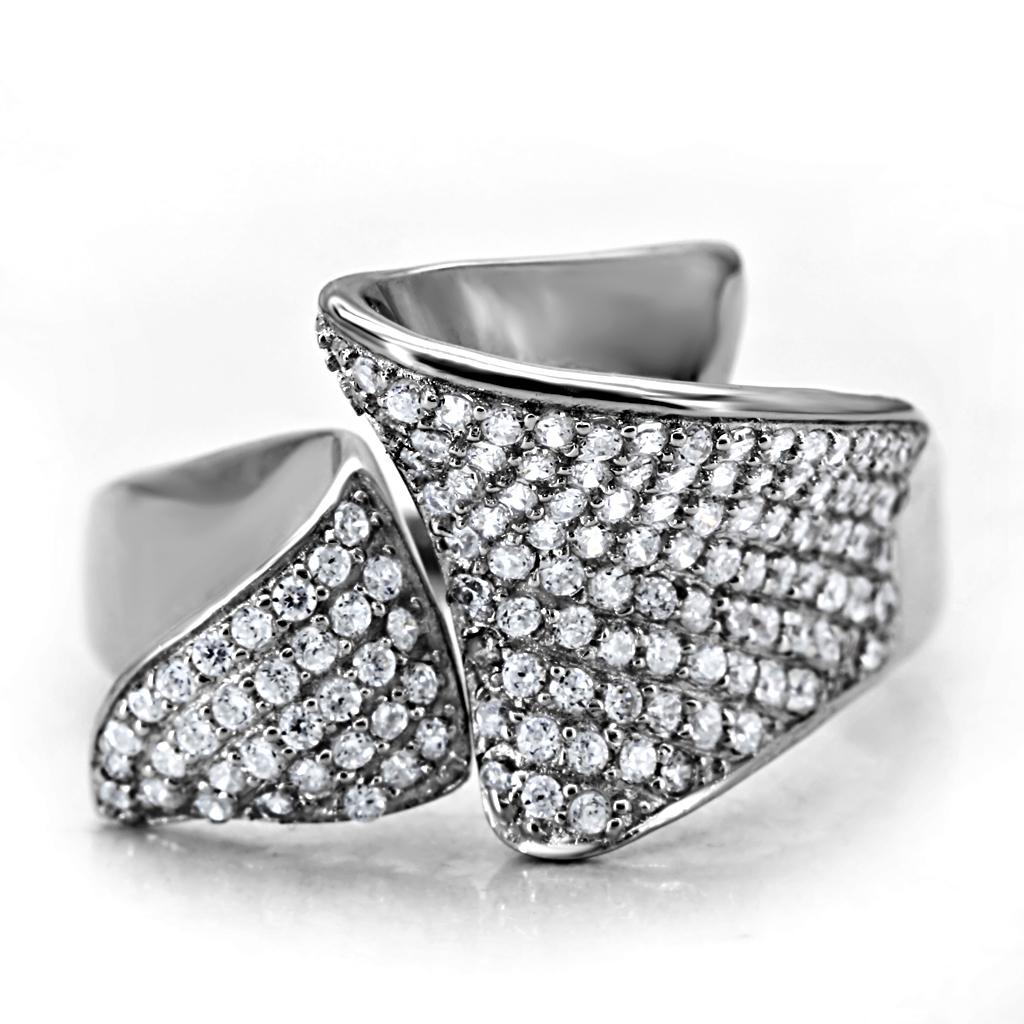 TS032 - Rhodium 925 Sterling Silver Ring with AAA Grade CZ in Clear