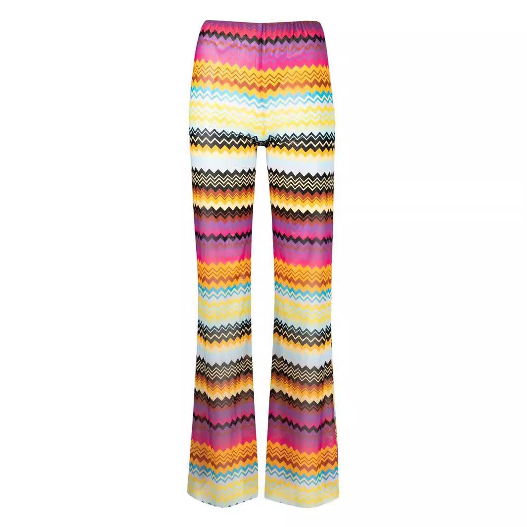 Z-Striped Wide-Leg Beach Pants For Women, Brooklyn, BYMANYC New York.-3