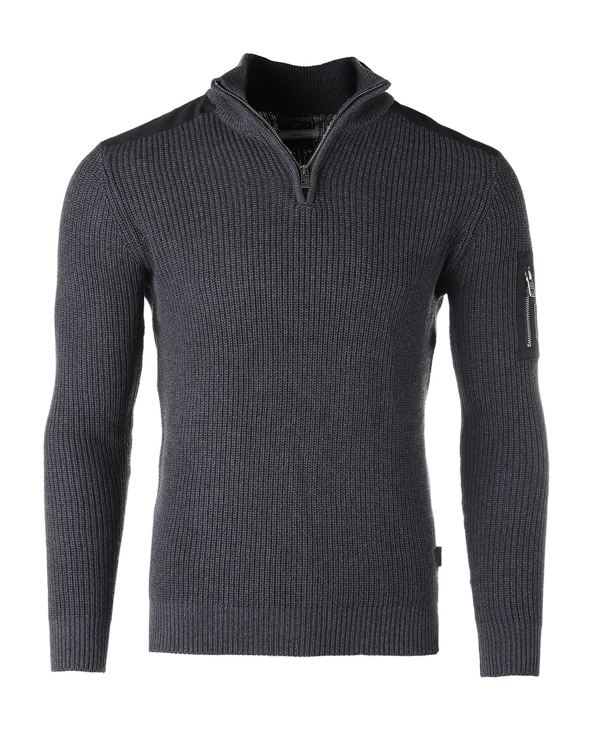 ZIMEGO Mens Long Sleeve Pullover Quarter Zip Mock Neck Polo Sweater with Pocket