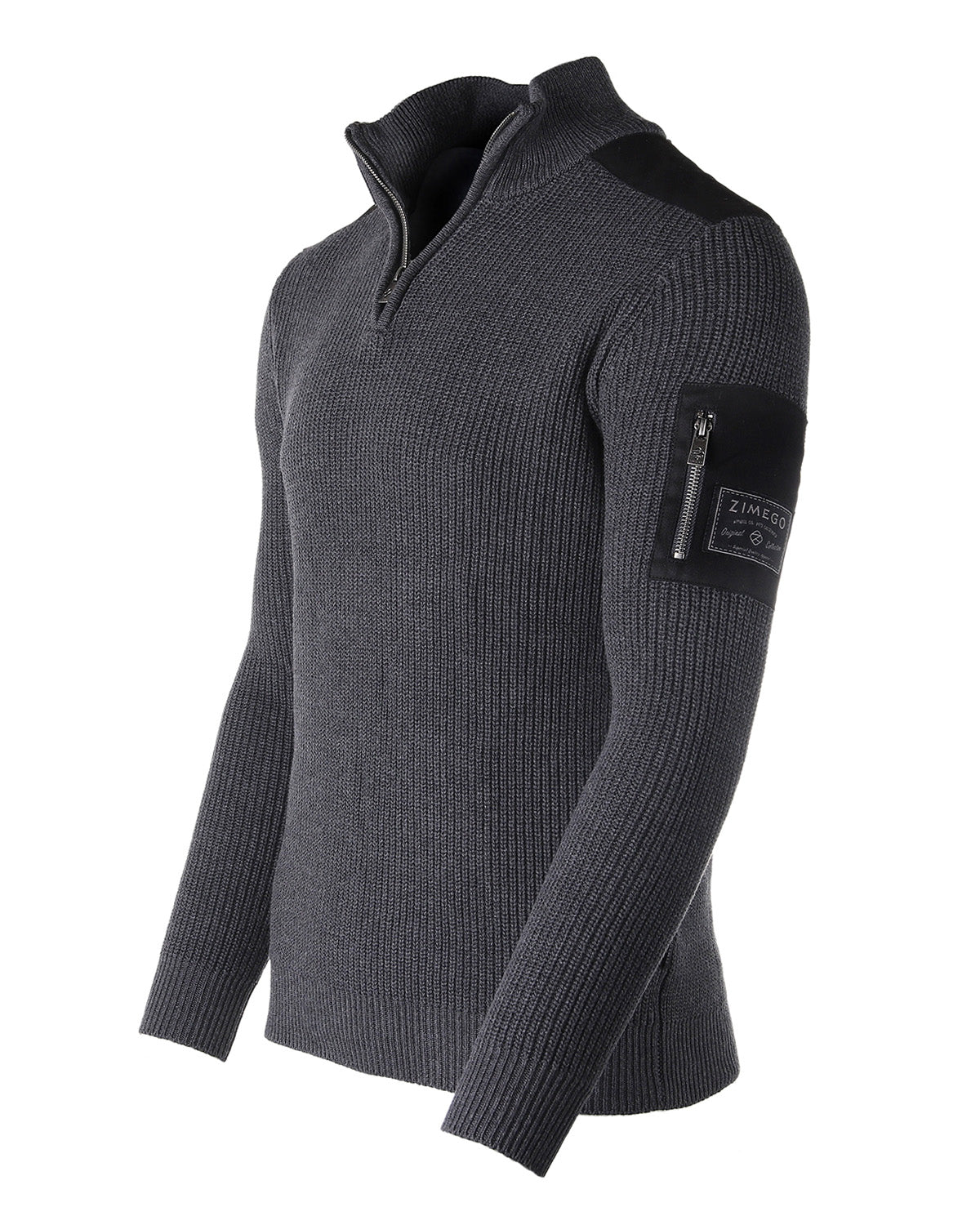 ZIMEGO Mens Long Sleeve Pullover Quarter Zip Mock Neck Polo Sweater with Pocket