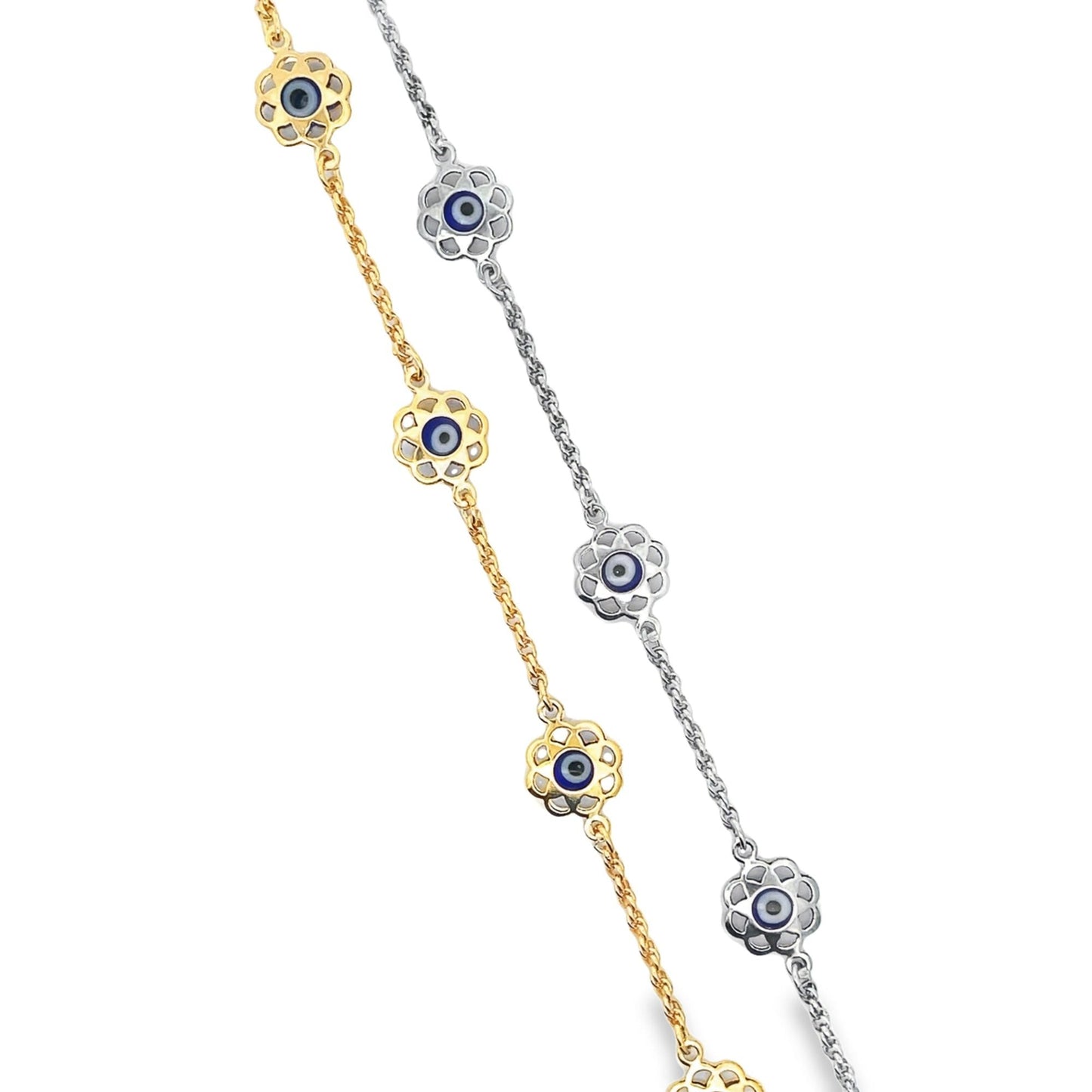 18K Gold Filled Flower Evil Eye Charm Anklet (E148)