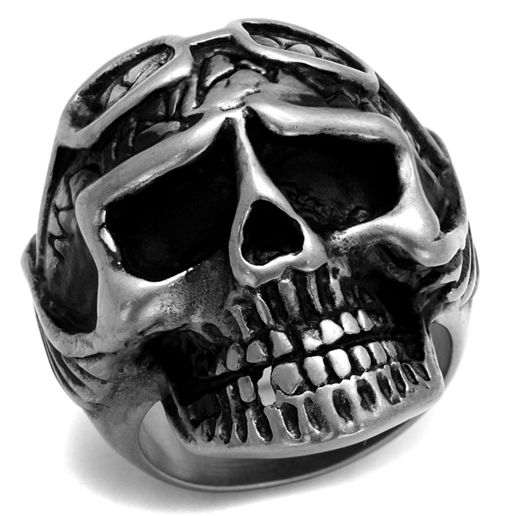 TK2414 - Antique Silver Stainless Steel Ring with Epoxy in Jet