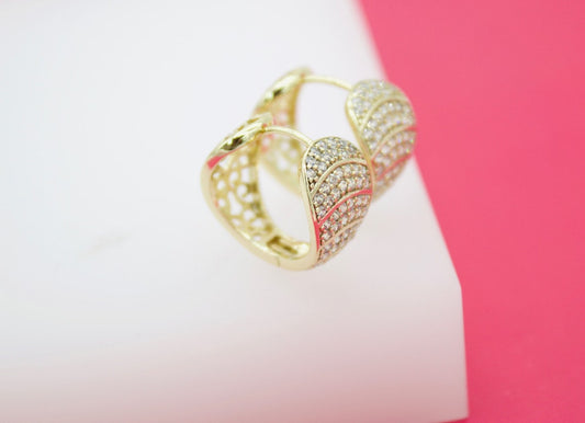 18K Gold Filled Pave Layered Oval Huggies Earrings With Micro CZ Cubic Zirconia Stones (L68)