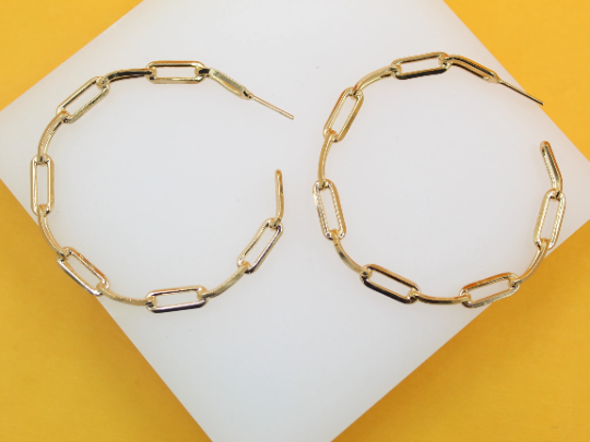 18K Gold Filled Dainty Paperclip Chain Open Hoop Earrings