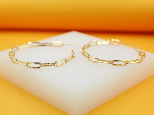 18K Gold Filled Dainty Paperclip Chain Open Hoop Earrings
