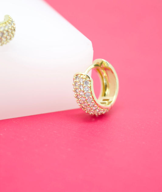 18K Gold Filled Rounded Huggies With Micro CZ Stones