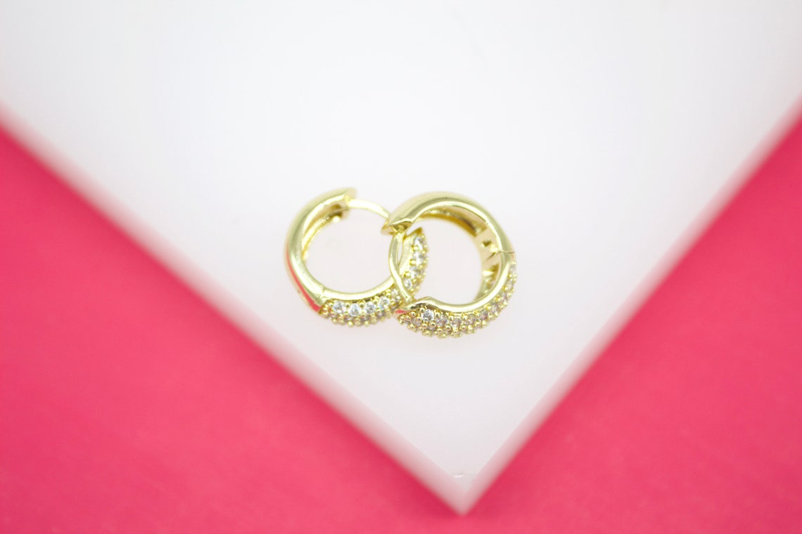 18K Gold Filled Rounded Huggies With Micro CZ Stones