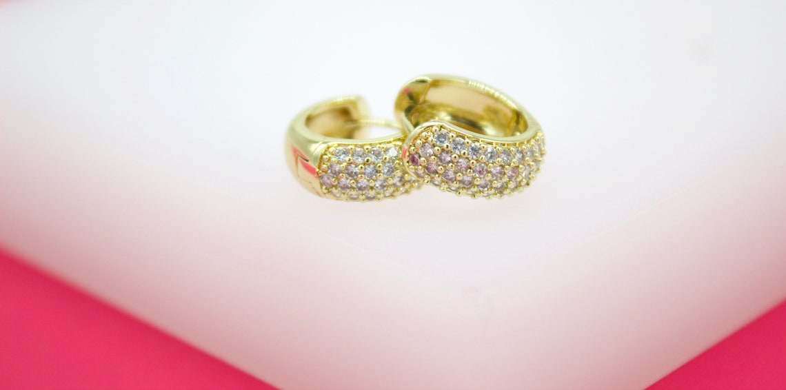 18K Gold Filled Rounded Huggies With Micro CZ Stones