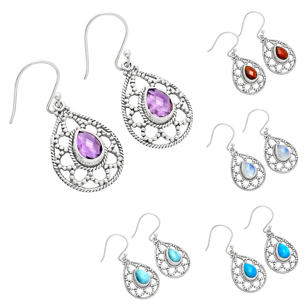 Natural Gemstones Pear Shape 925 Sterling Silver Earrings Jewelry E-1251 AGE1010