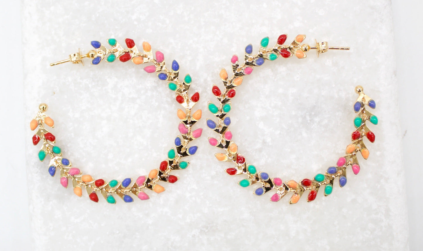 18K Gold Filled Enamel Arrow Open Hoop Earrings (K243)