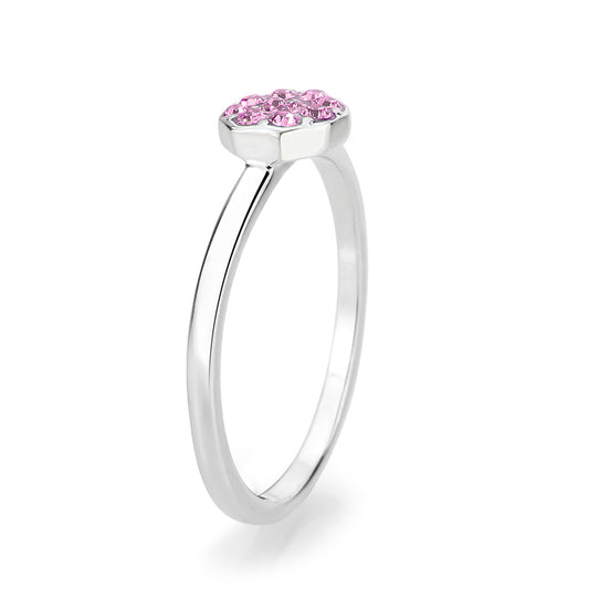 LO4769 - Rhodium Brass Ring with Top Grade Crystal in Rose