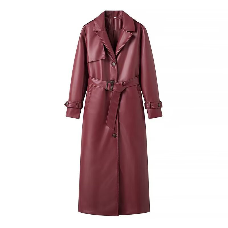 Plus-Size Long Leather-Style Windbreaker For Women, Red Hook, BYMANYC New York.-2