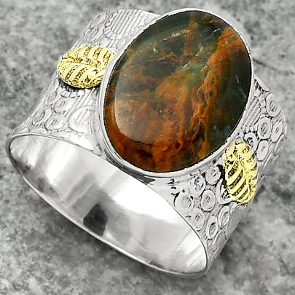 Two Tone - Turkish Rainforest Chrysocolla Ring size-9 R-1534 SDR161407