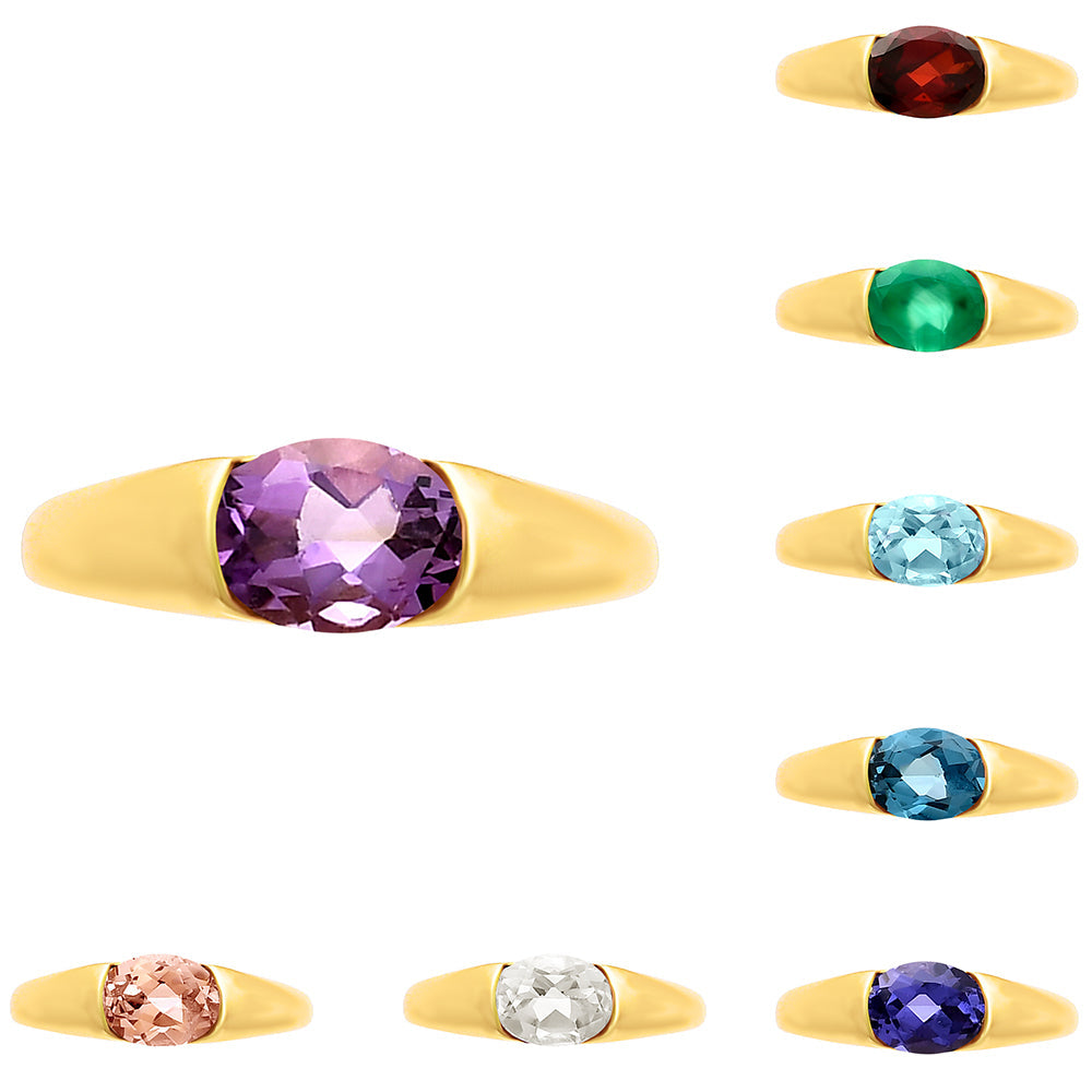 18K Gold Over Brass Natural Gemstones Oval Shape Ring Size (5-8) TGR1005 RM-1743