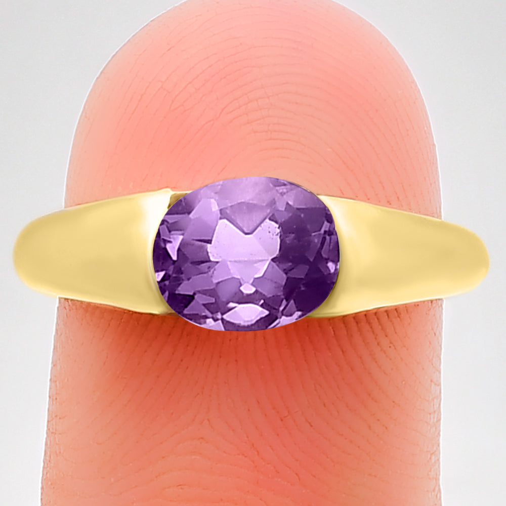 18K Gold Over Brass Natural Gemstones Oval Shape Ring Size (5-8) TGR1005 RM-1743