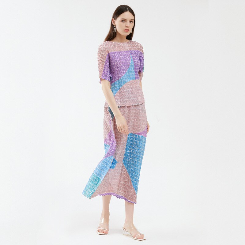Two-Piece Suit with Color Contrast Top and Pleated Skirt For Women, Midtown, BYMANYC New York.-1