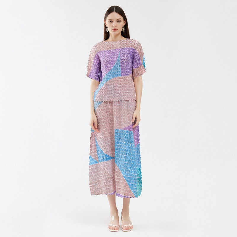 Two-Piece Suit with Color Contrast Top and Pleated Skirt For Women, Midtown, BYMANYC New York.-2