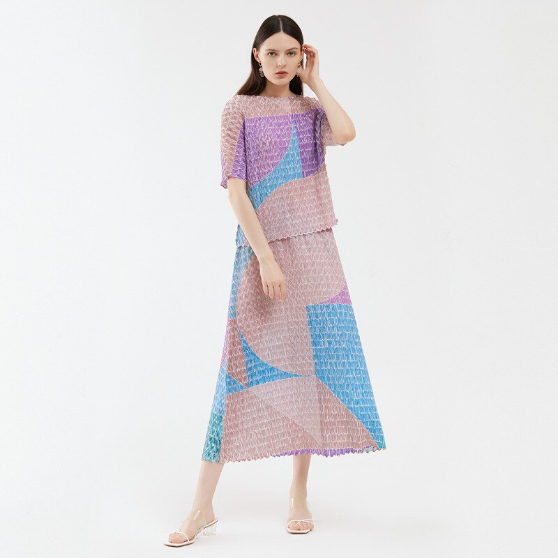 Two-Piece Suit with Color Contrast Top and Pleated Skirt For Women, Midtown, BYMANYC New York.-0