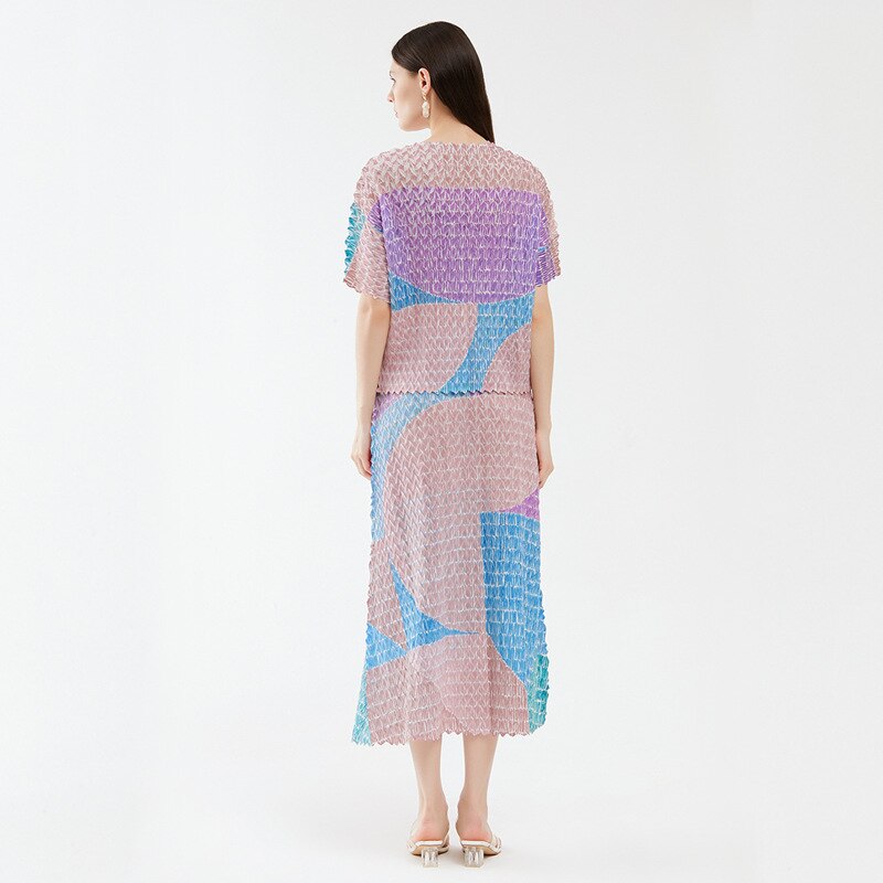 Two-Piece Suit with Color Contrast Top and Pleated Skirt For Women, Midtown, BYMANYC New York.-3