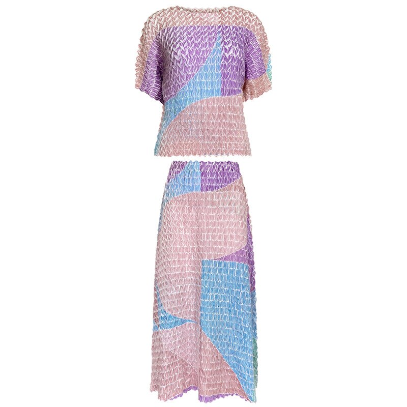Two-Piece Suit with Color Contrast Top and Pleated Skirt For Women, Midtown, BYMANYC New York.-4