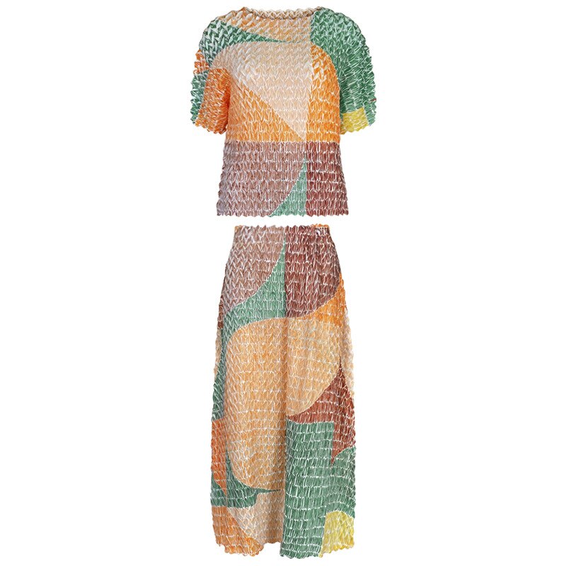 Two-Piece Suit with Color Contrast Top and Pleated Skirt For Women, Midtown, BYMANYC New York.-5
