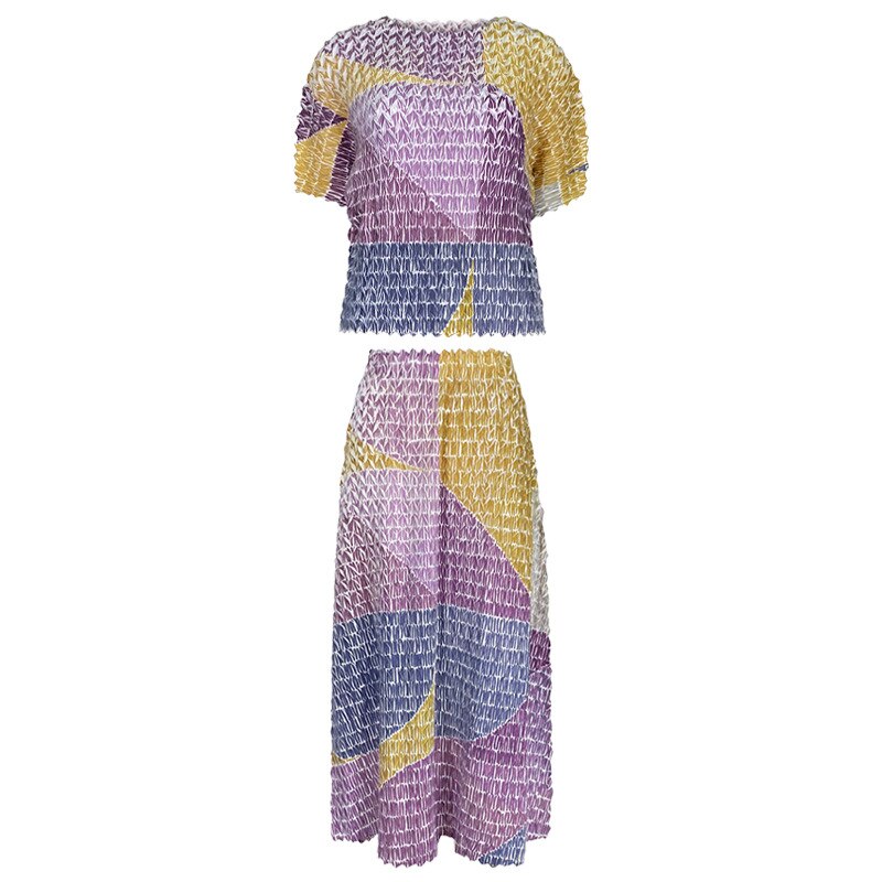 Two-Piece Suit with Color Contrast Top and Pleated Skirt For Women, Midtown, BYMANYC New York.-6