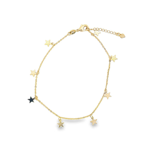 18K Gold Filled Star Rolo Anklet (E186)
