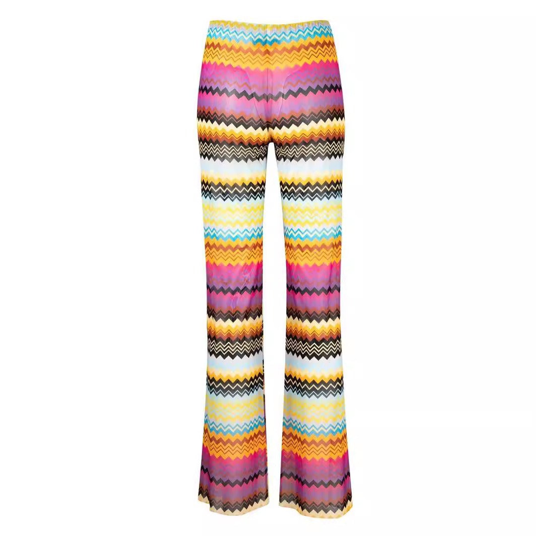 Z-Striped Wide-Leg Beach Pants For Women, Brooklyn, BYMANYC New York.-2