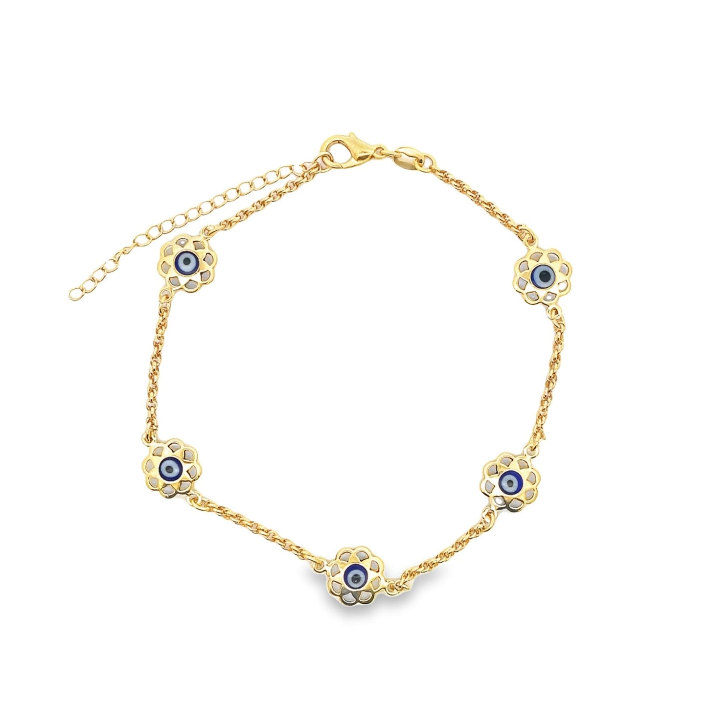18K Gold Filled Flower Evil Eye Charm Anklet (E148)